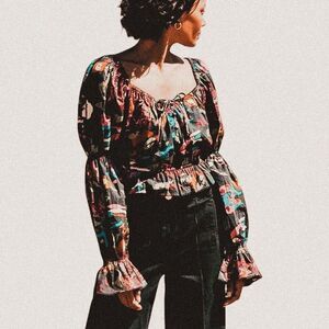 Cleobella Jasmine Garden Puff Sleeve Boho Blouse Top S Cottagecore